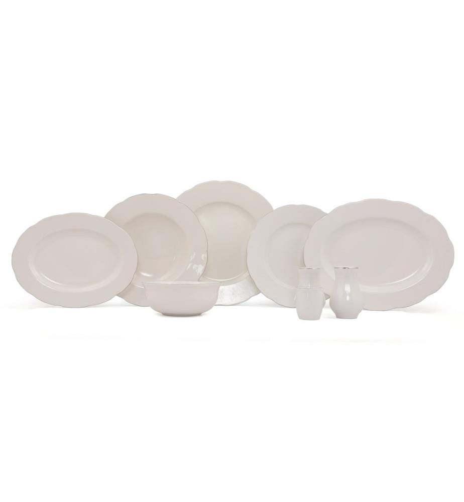 Dinner Set, 54 Pieces, White, Silver, 100% BONE CHINA