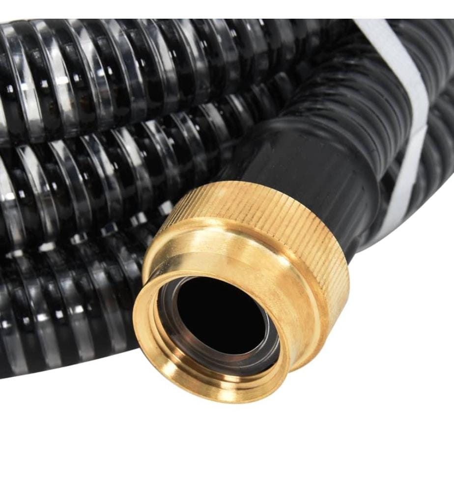 Saugschlauch mit Messing-Anschlüssen Schwarz 1,1" 20 m PVC