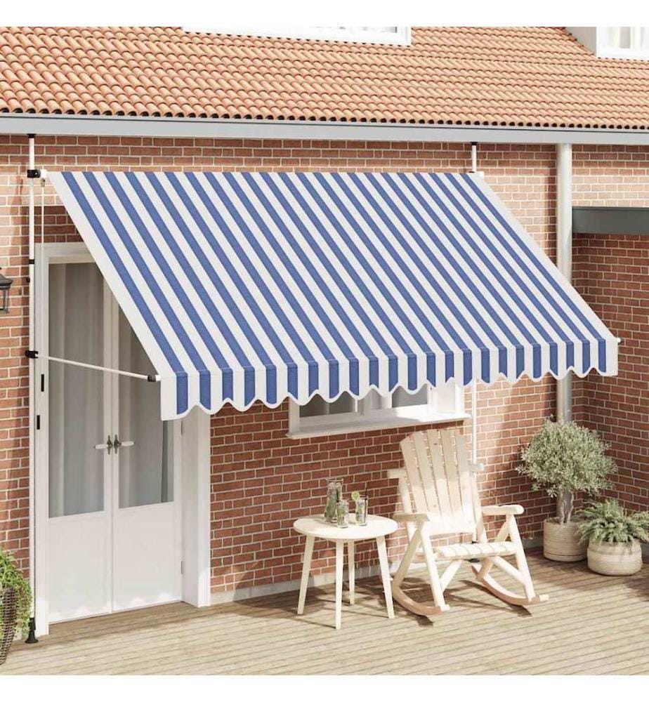 Auvent rétractable manuel 350 cm Rayures bleues et blanches