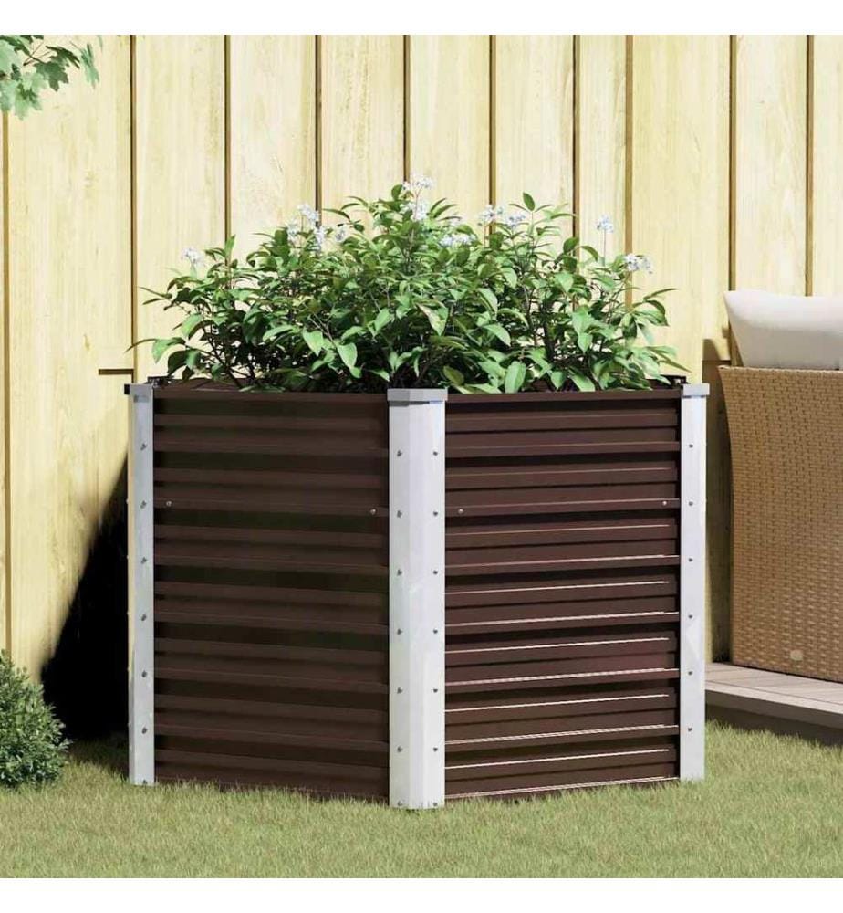 Lit surélevé de jardin Marron 129x129x77 cm Acier galvanisé