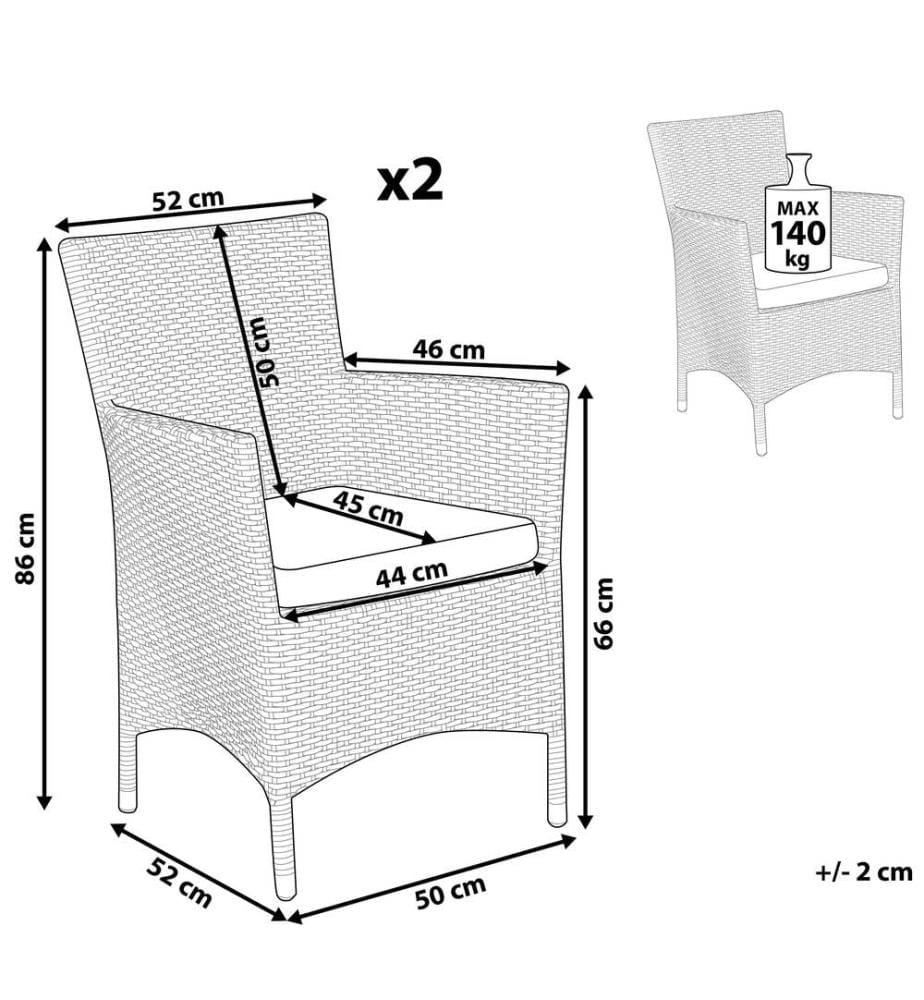 Set di 2 sedie da giardino con cuscini ITALY Marrone scuro