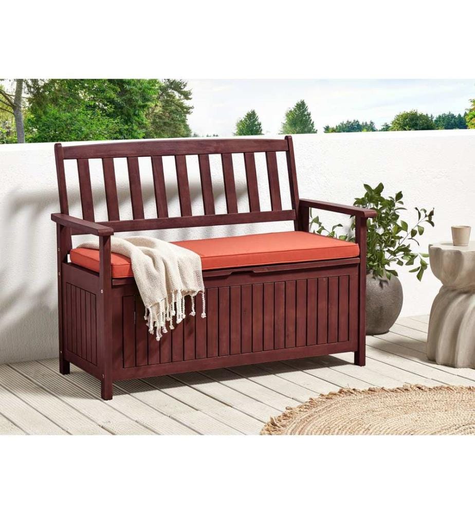 Panca da giardino con cuscino SOVANA 120 cm con contenitore Legno d'acacia Rosso