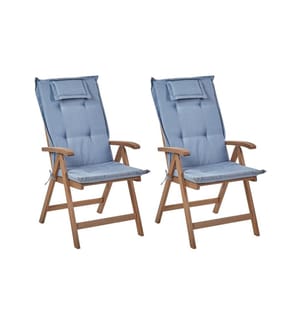 Lot de 2 chaises de jardin avec coussins AMANTEA Acacia Bleu