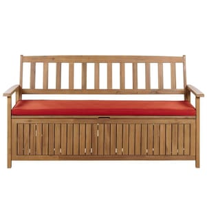 Banc avec coussin d'assise SOVANA 160 cm avec rangement Acacia Rouge