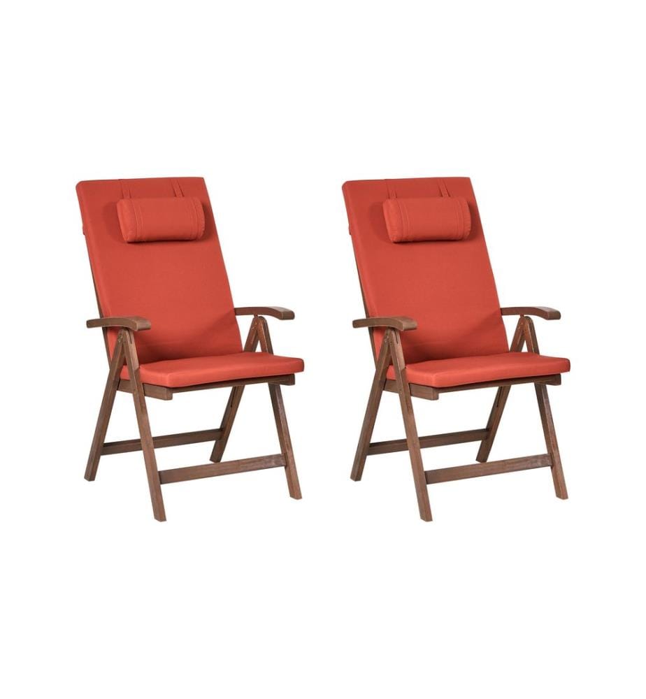 Set mit 2 Stühlen und Sitzkissen AMANTEA PREMIUM Akazienholz Rot