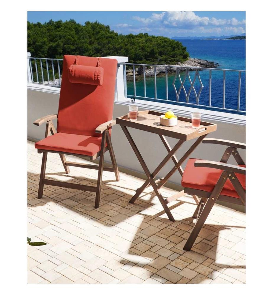 Set mit 2 Stühlen und Sitzkissen AMANTEA PREMIUM Akazienholz Rot
