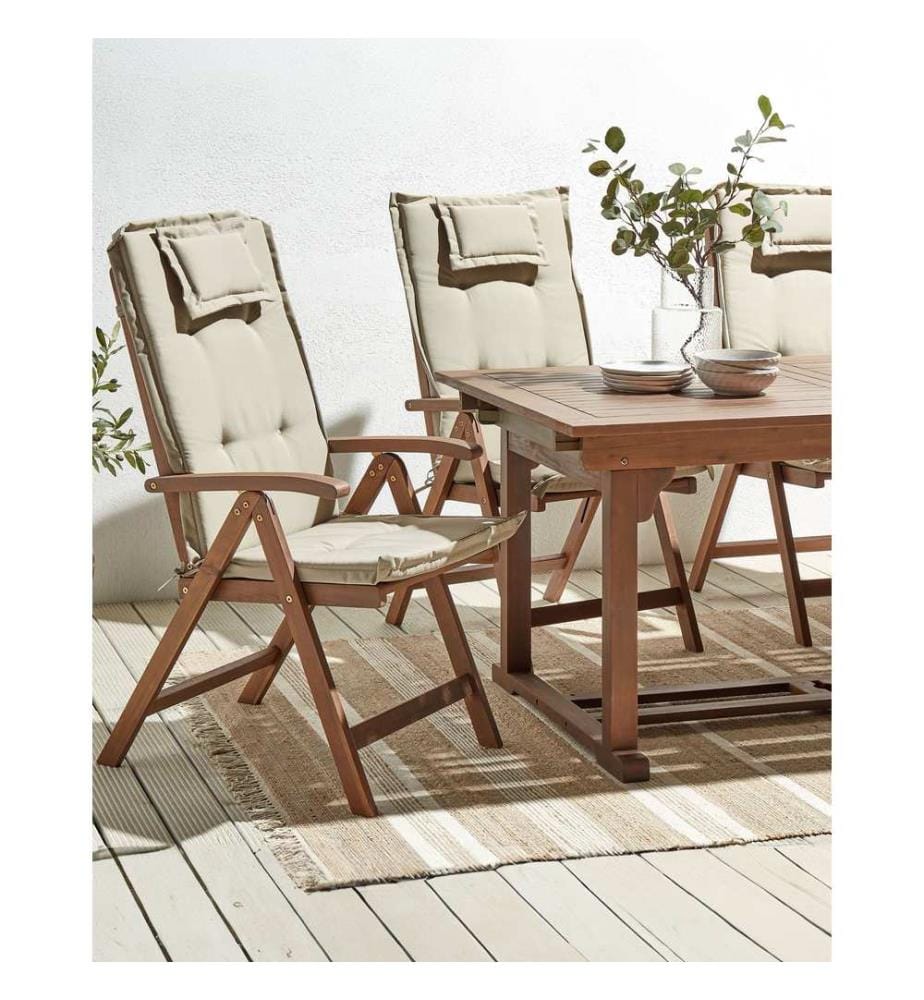 Set mit 6 Stühlen und Sitzkissen AMANTEA Akazienholz Taupe