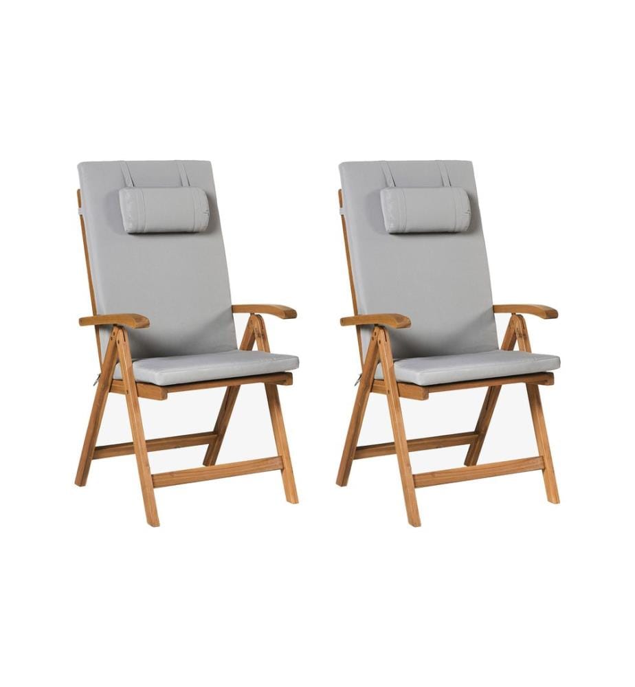 Set mit 2 Stühlen und Sitzkissen JAVA PREMIUM Akazienholz Hellgrau