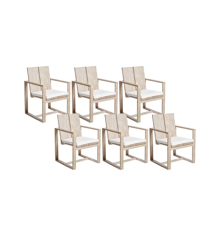 Set mit 6 Stühlen und Sitzkissen AZZANELLO Akazienholz Cremeweiss
