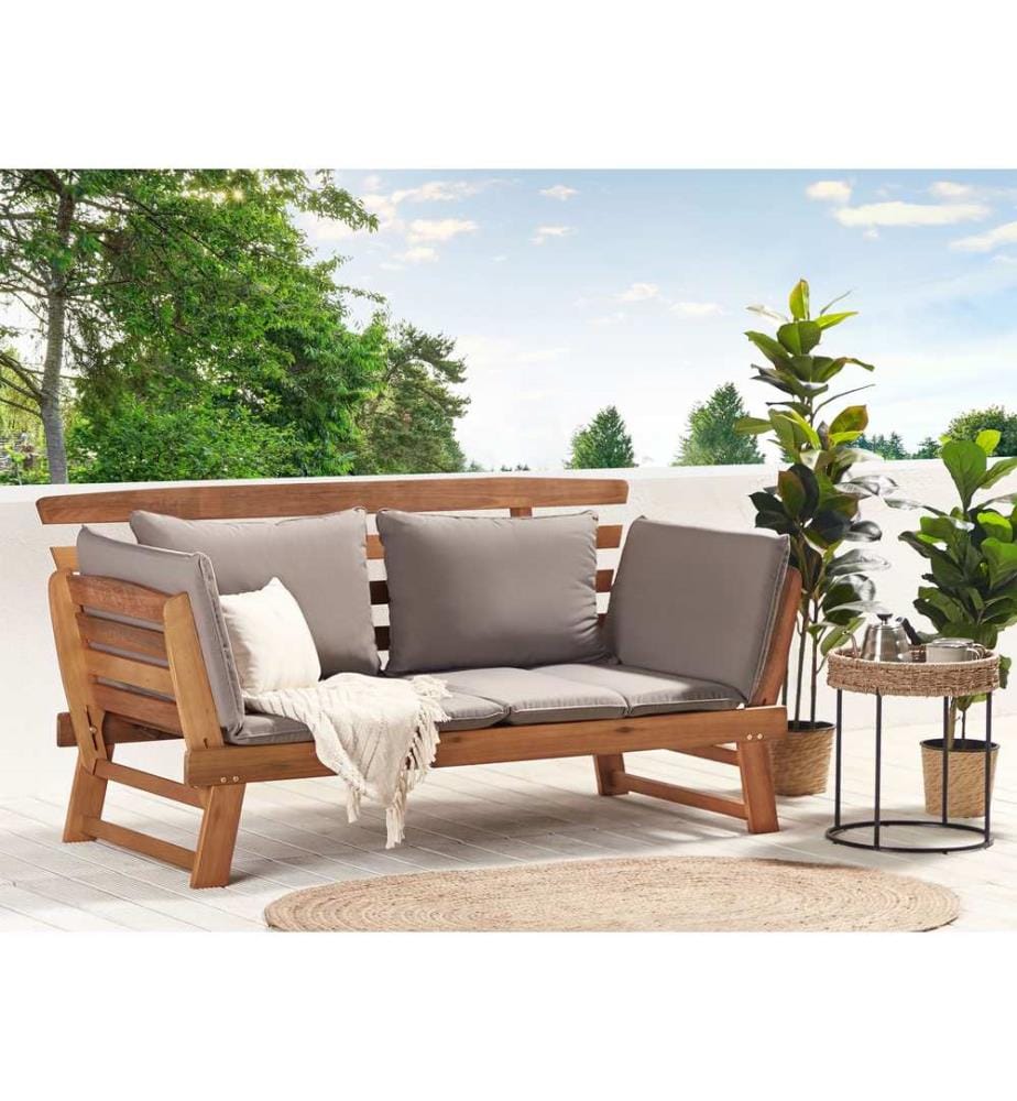 Panca da giardino con cuscino PORTICI 210 cm Legno d'eucalipto Marrone chiaro/Tortora