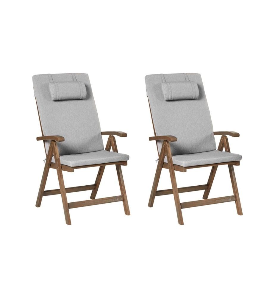 Set mit 2 Stühlen und Sitzkissen AMANTEA PREMIUM Akazienholz Grau meliert