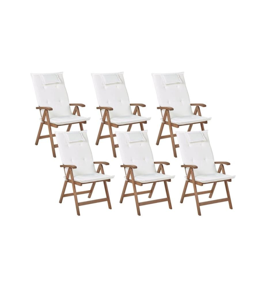 Lot de 6 chaises de jardin avec coussins AMANTEA Acacia Blanc cassé