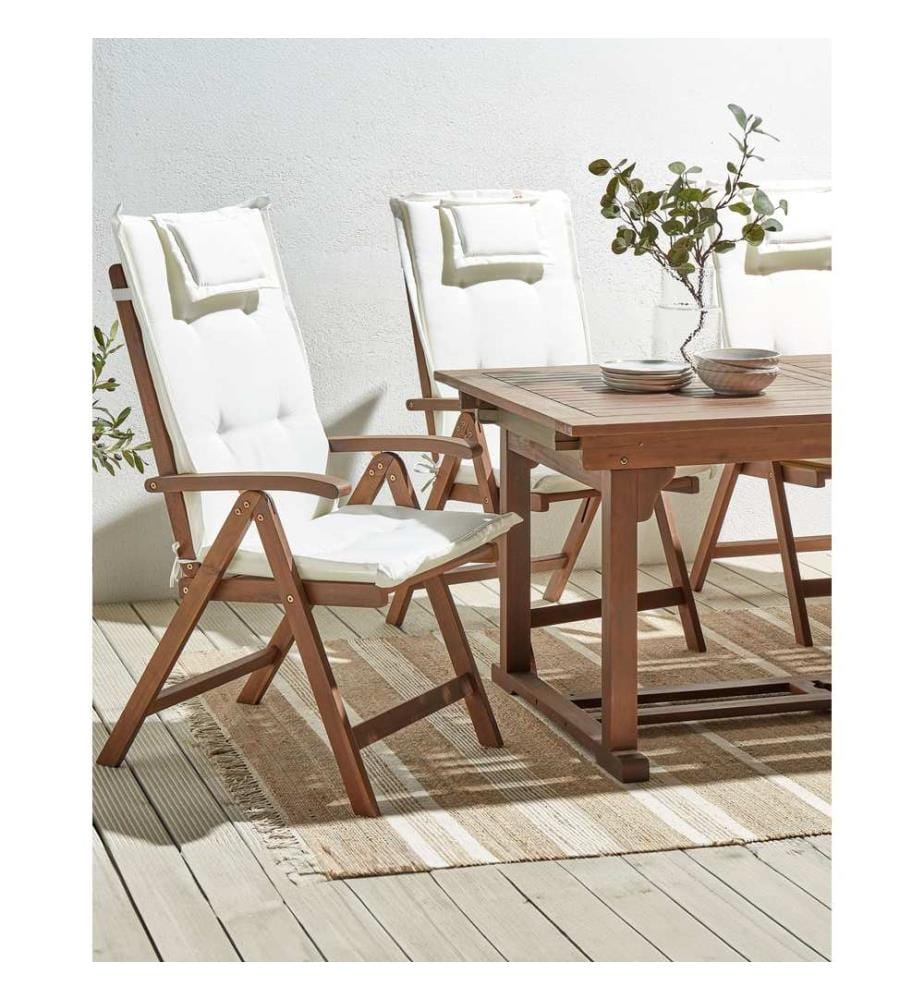 Lot de 6 chaises de jardin avec coussins AMANTEA Acacia Blanc cassé