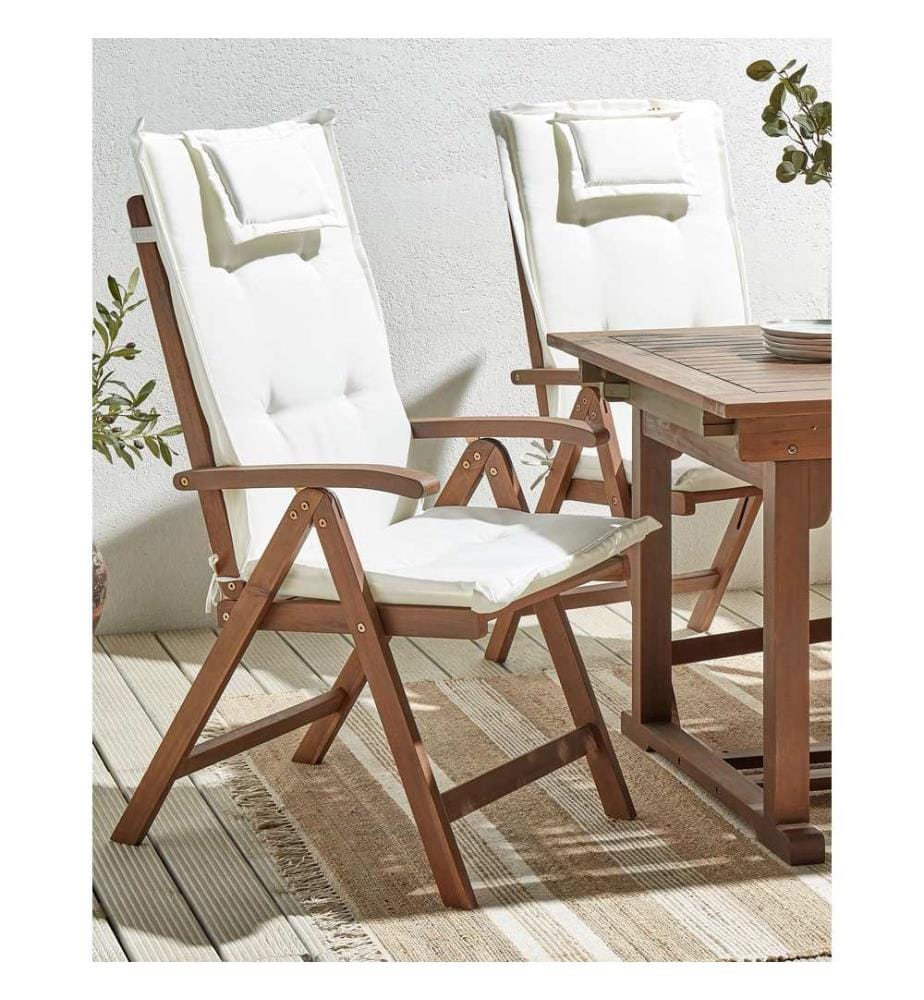 Set mit 2 Stühlen und Sitzkissen AMANTEA Akazienholz Cremeweiss