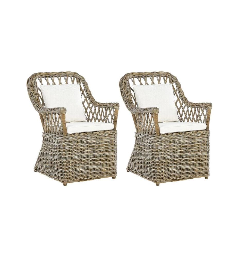 Lot de 2 fauteuils de jardin avec coussins MAROS Rotin Naturel