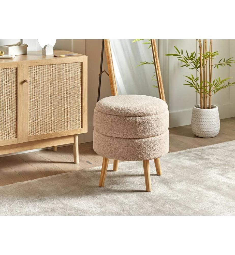 Tabouret de rangement OKATON Bouclé Beige