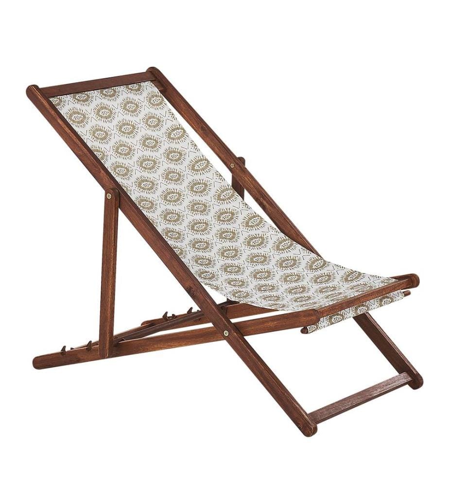 Set of 2 Folding Deck Chairs ANZIO with Replacement Fabrics Abstract Motif Acacia Wood Dark Brown