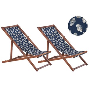 Set di 2 sedie a sdraio pieghevoli ANZIO con Tessuti di Ricambio Motivo floreale Legno d'acacia Marrone scuro