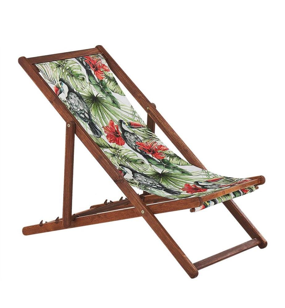 Set of 2 Folding Deck Chairs ANZIO with Replacement Fabrics Animal Motif Acacia Wood Dark Brown