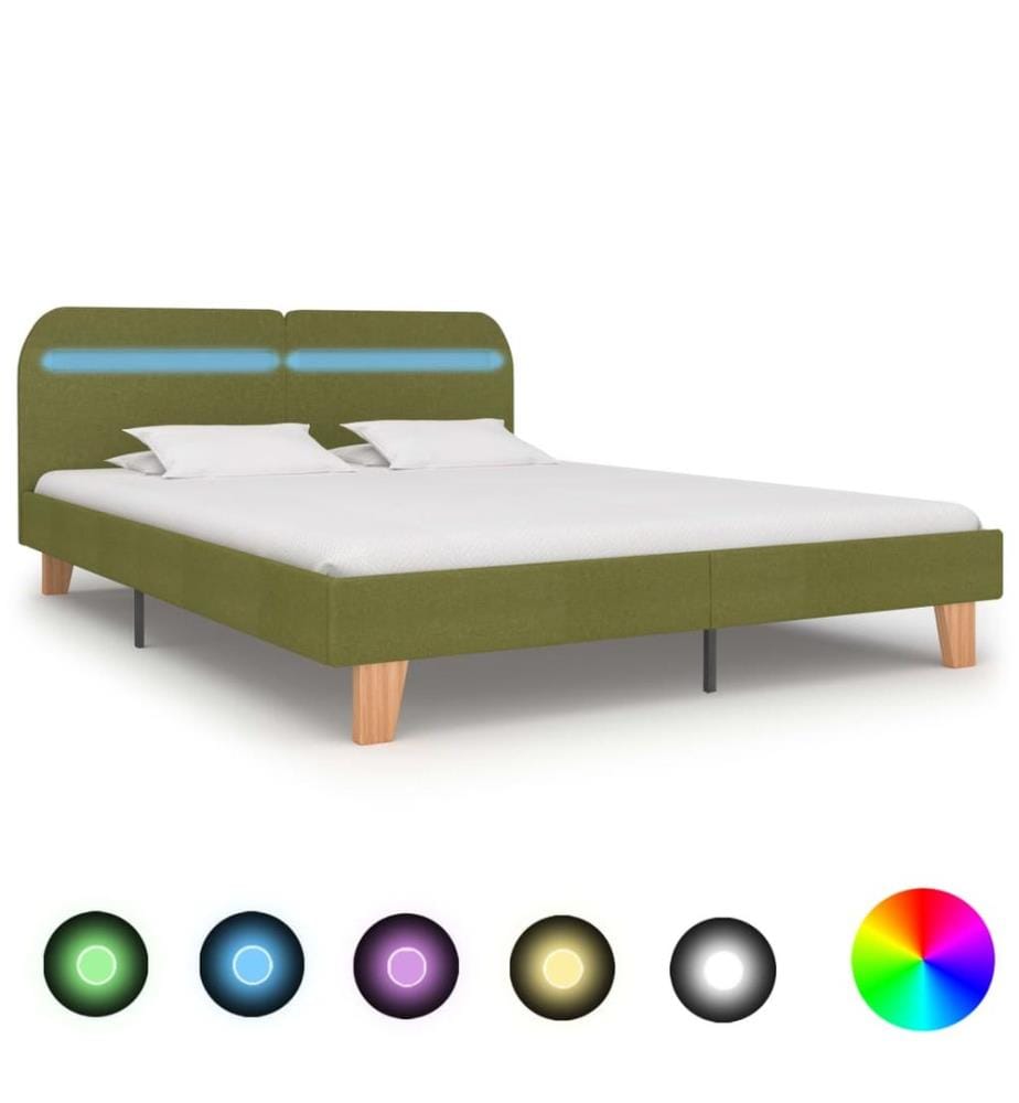 Bettgestell mit LED Grün Stoff 180x200 cm