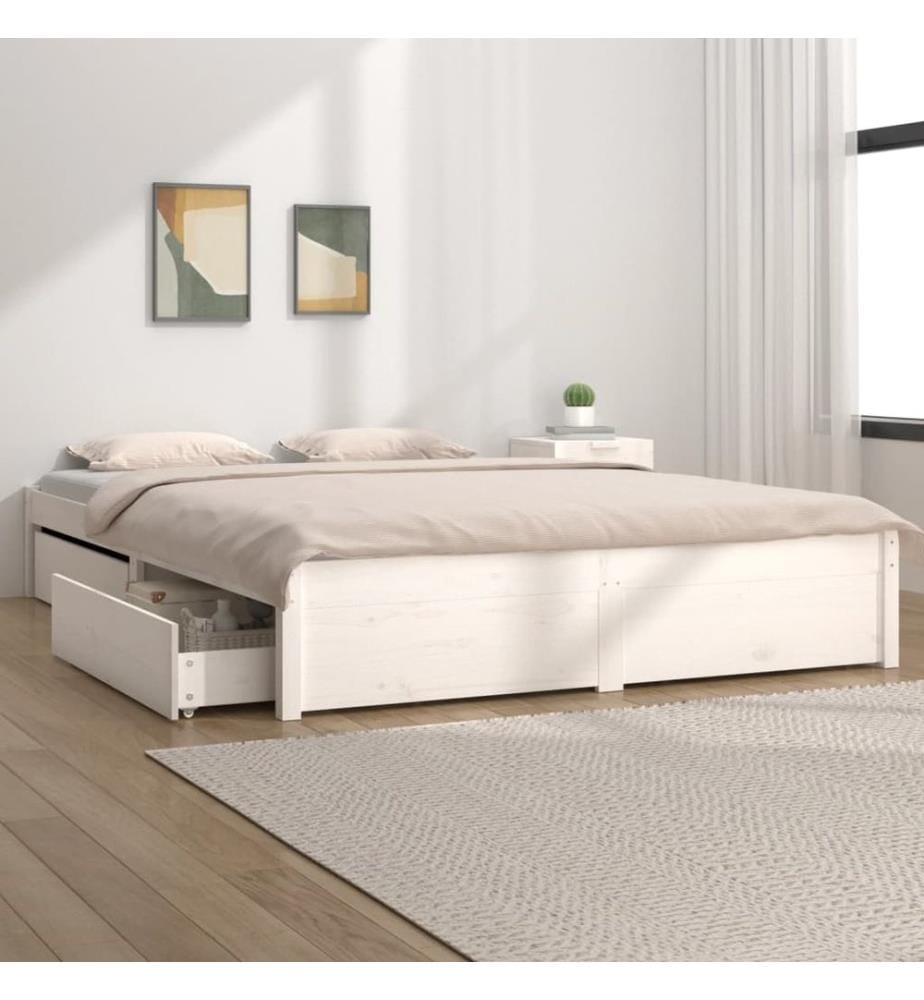 Cadre de lit sans matelas avec tiroirs blanc