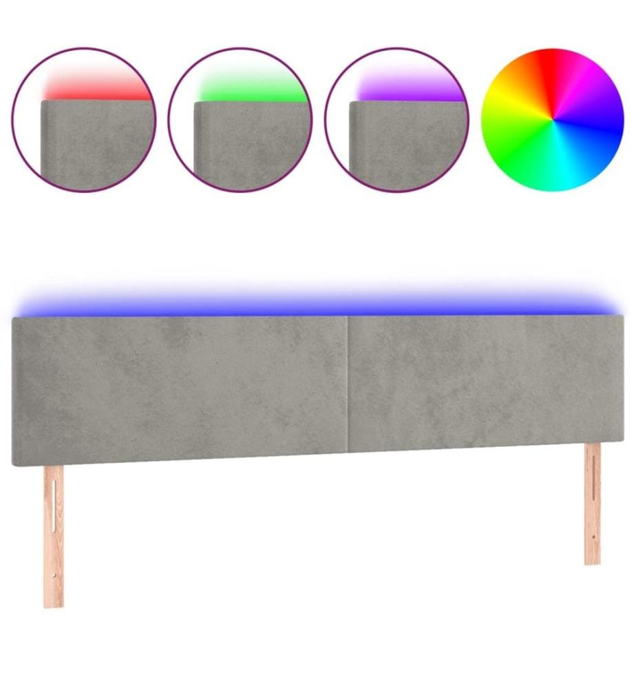 LED Kopfteil Hellgrau 200x5x78/88 cm Samt