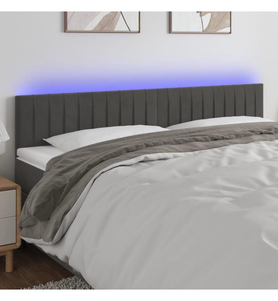 LED Kopfteil Dunkelgrau 160x5x78/88 cm Samt