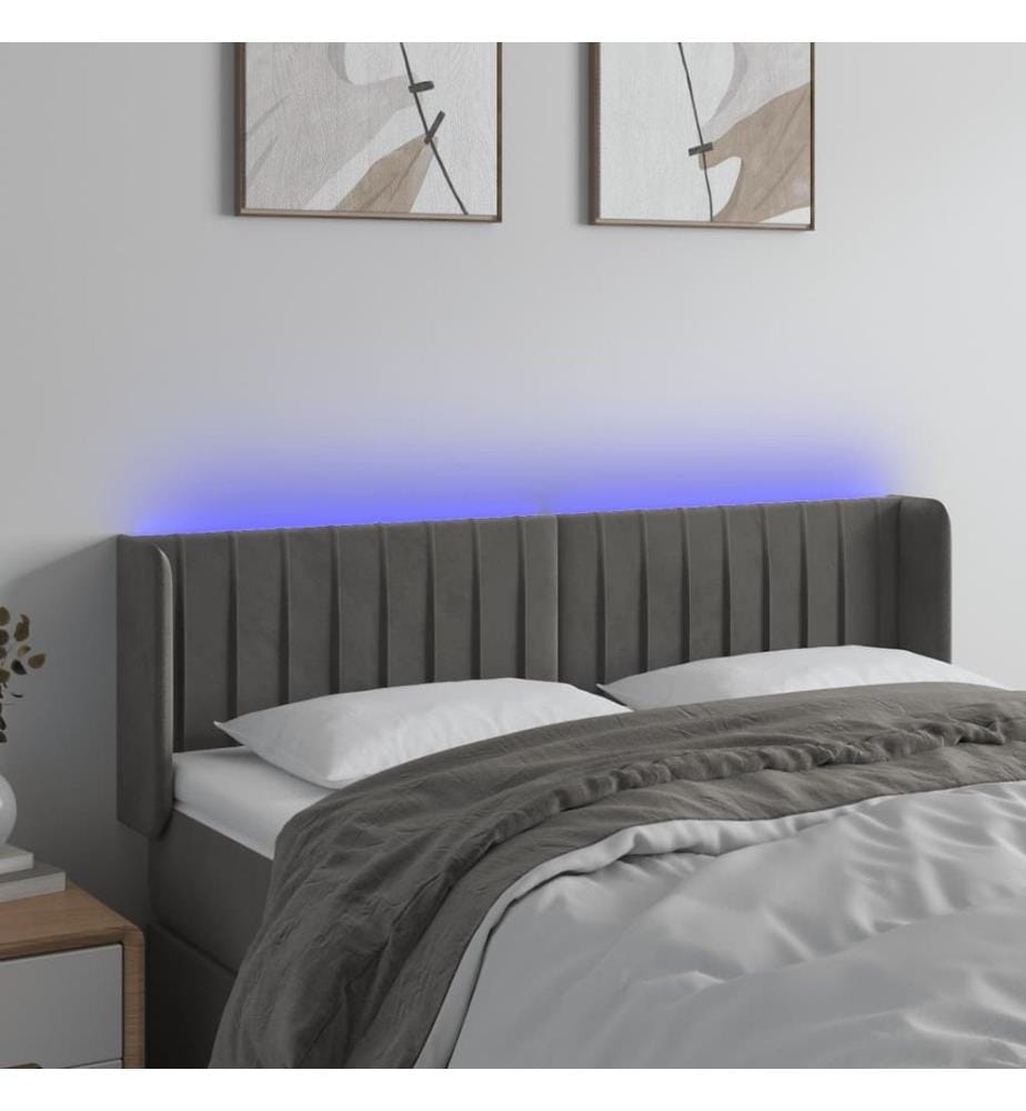 LED Kopfteil Dunkelgrau 147x16x78/88 cm Samt