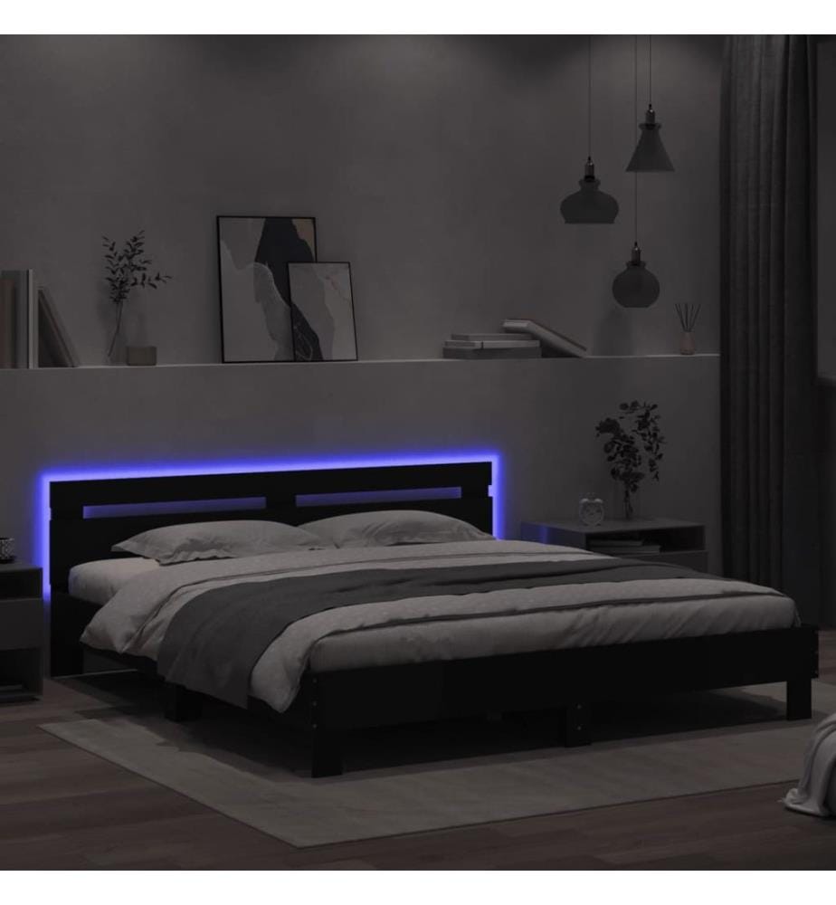 Cadre de lit avec LED sans matelas noir 200x200 cm