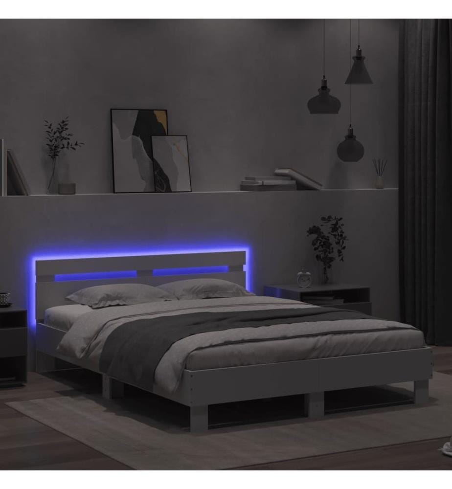 Cadre de lit avec LED sans matelas blanc 140x190 cm
