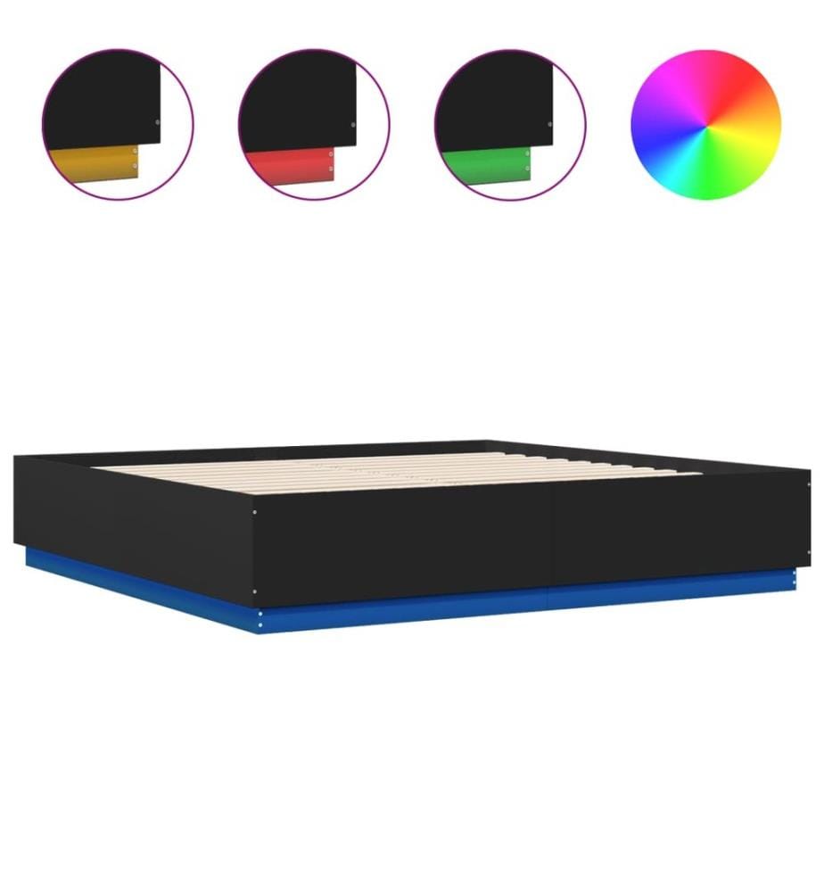 Cadre de lit avec LED sans matelas noir 180x200 cm