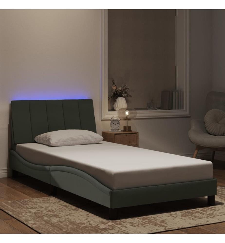 Bettgestell mit LED ohne Matratze "Hanko" Hellgrau 100x200 cm Samt