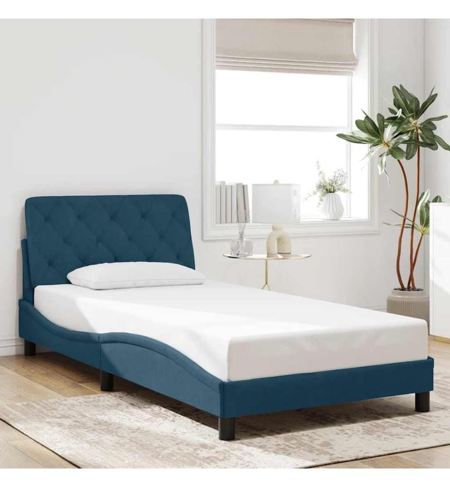 Cadre de lit avec LED sans matelas bleu 100x200 cm velours