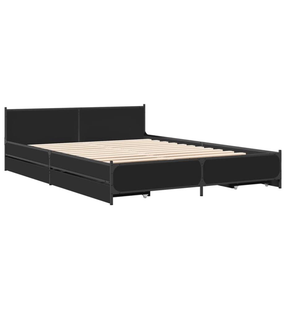 Cadre de lit avec tiroirs sans matelas noir 120x200 cm