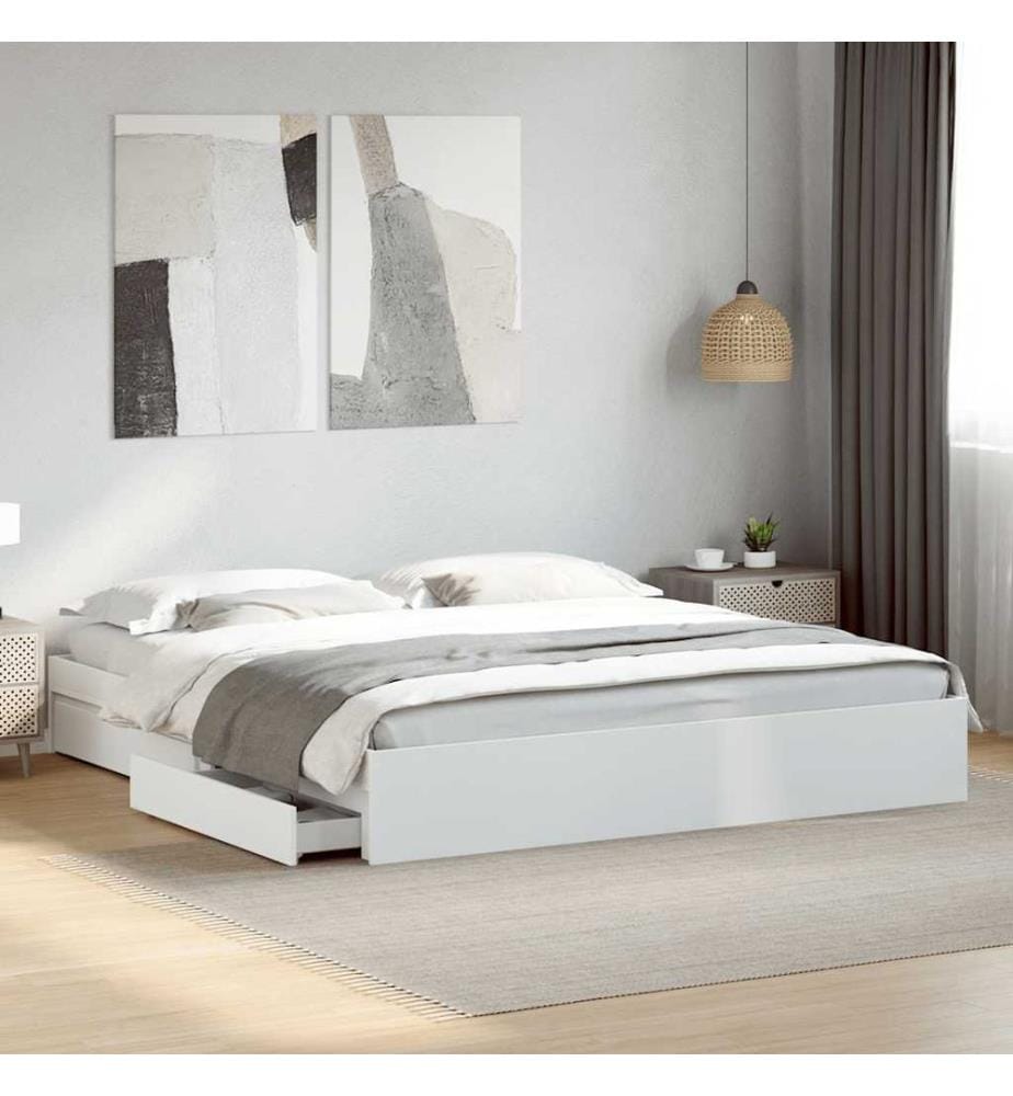Cadre de lit avec tiroirs sans matelas blanc 180x200 cm