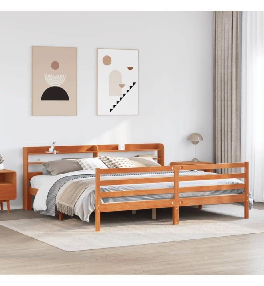 Cadre de lit sans matelas cire marron 200x200cm bois pin massif