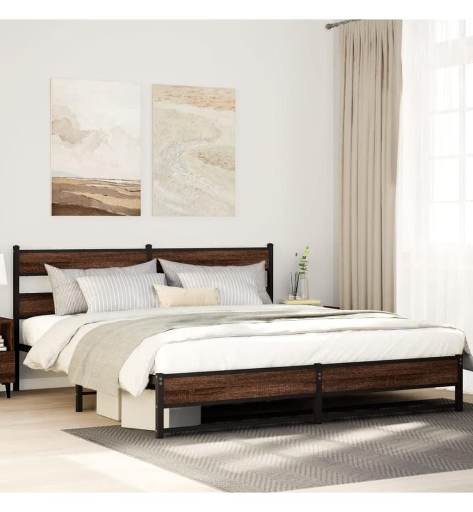 Metallbett ohne Matratze Braun Eichen-Optik 180x200 cm