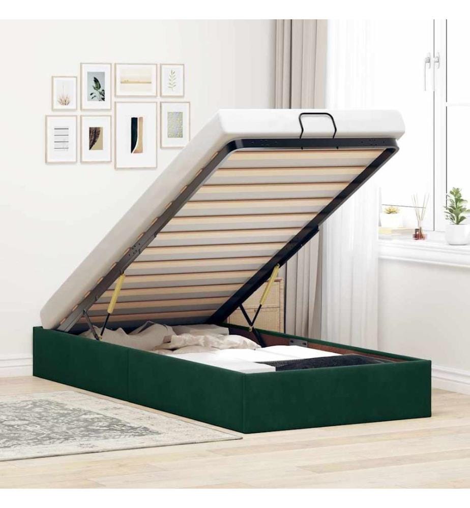 Ottoman-Bett ohne Matratze Dunkelgrün 90x200 cm Samt