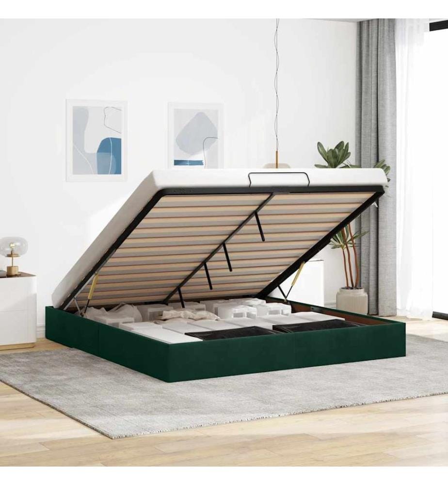 Ottoman-Bett ohne Matratze Dunkelgrün 160x200 cm Samt