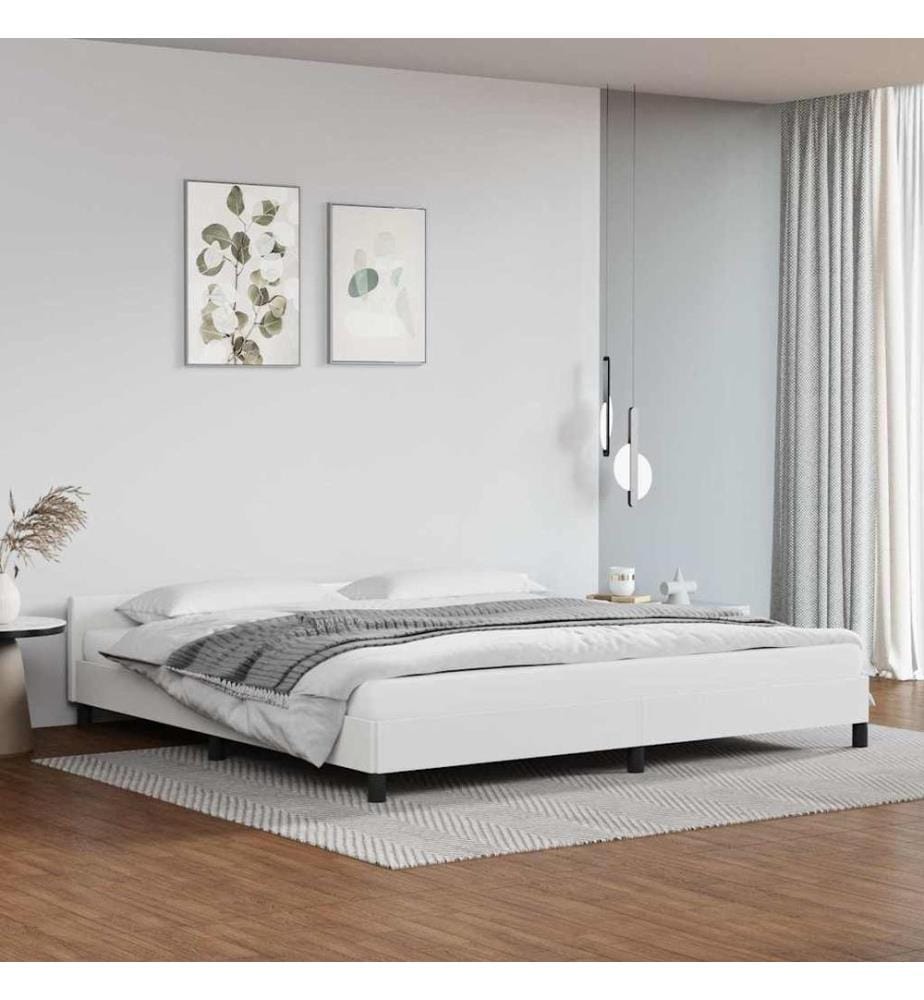 Cadre de lit avec tête de lit sans matelas blanc 200x200 cm