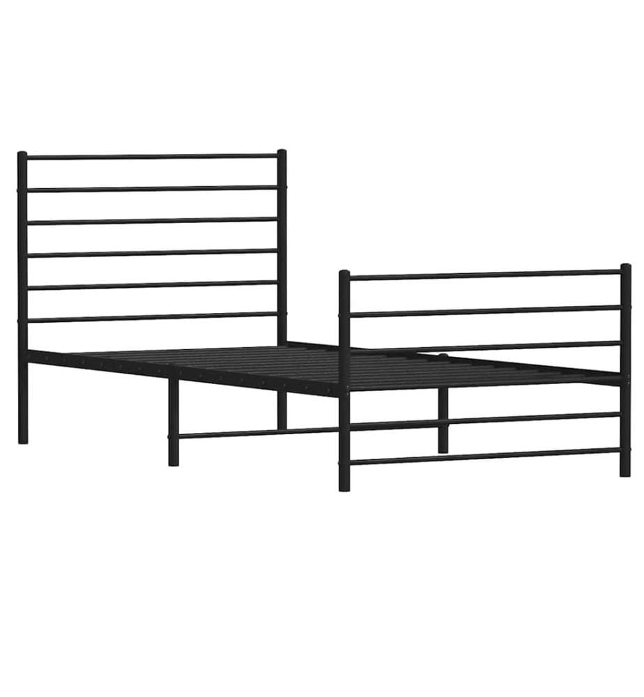 Cadre de lit métal sans matelas avec pied de lit noir 90x200 cm