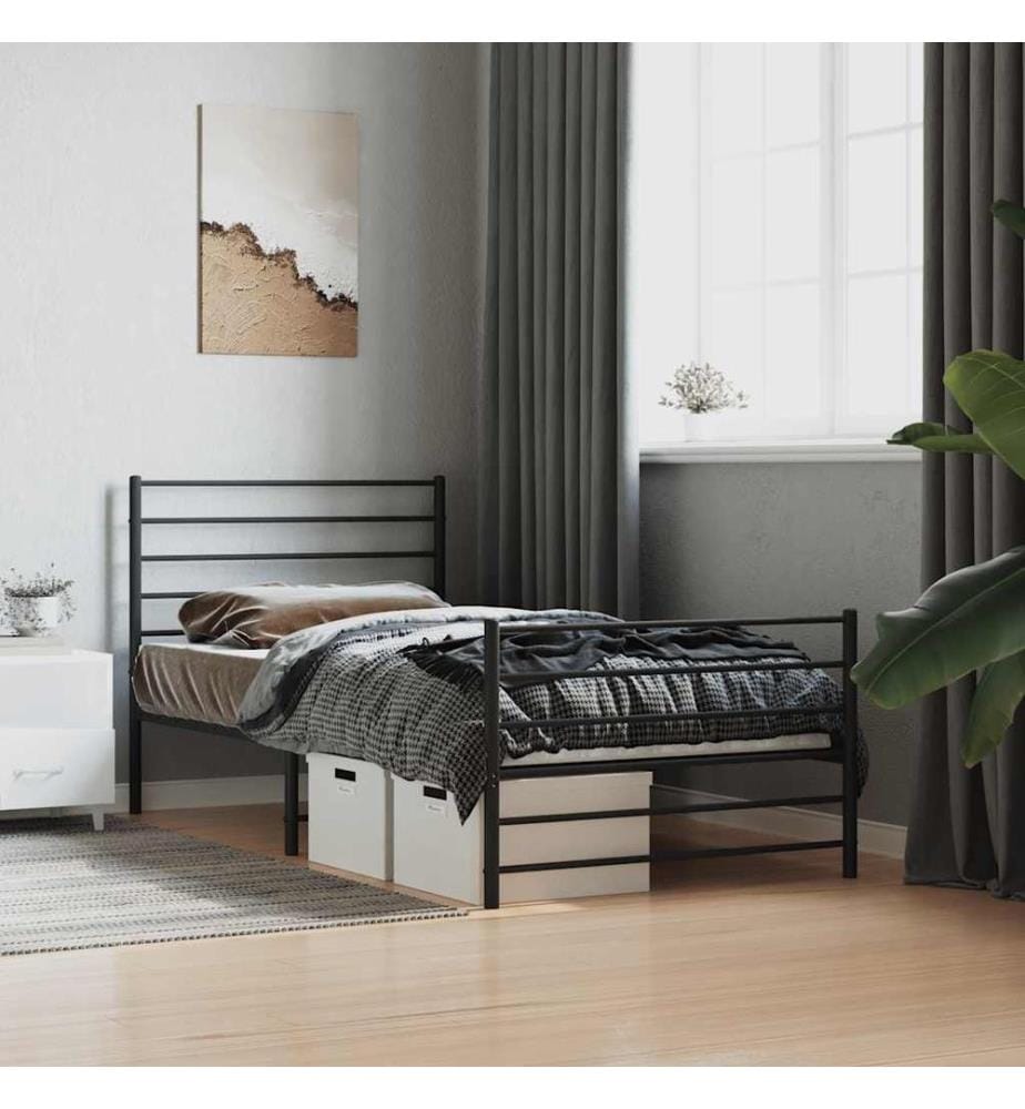 Cadre de lit métal sans matelas avec pied de lit noir 90x200 cm