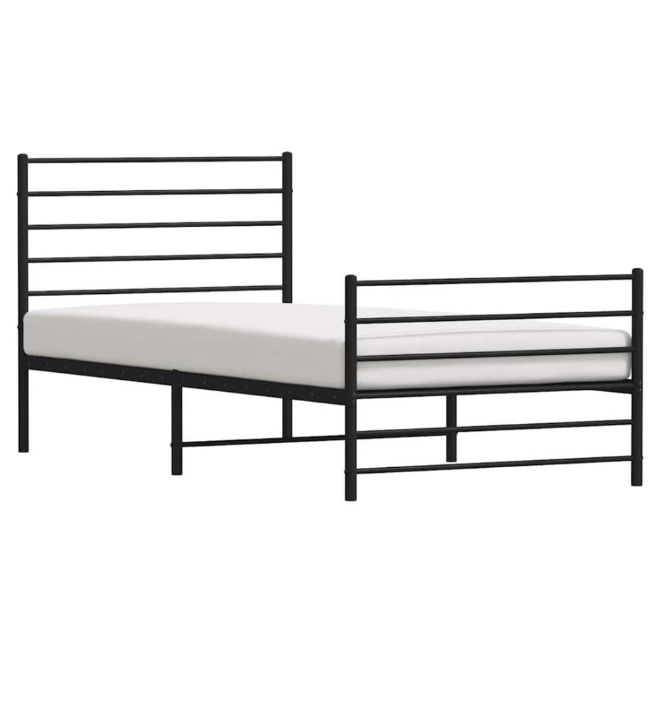 Cadre de lit métal sans matelas avec pied de lit noir 90x200 cm