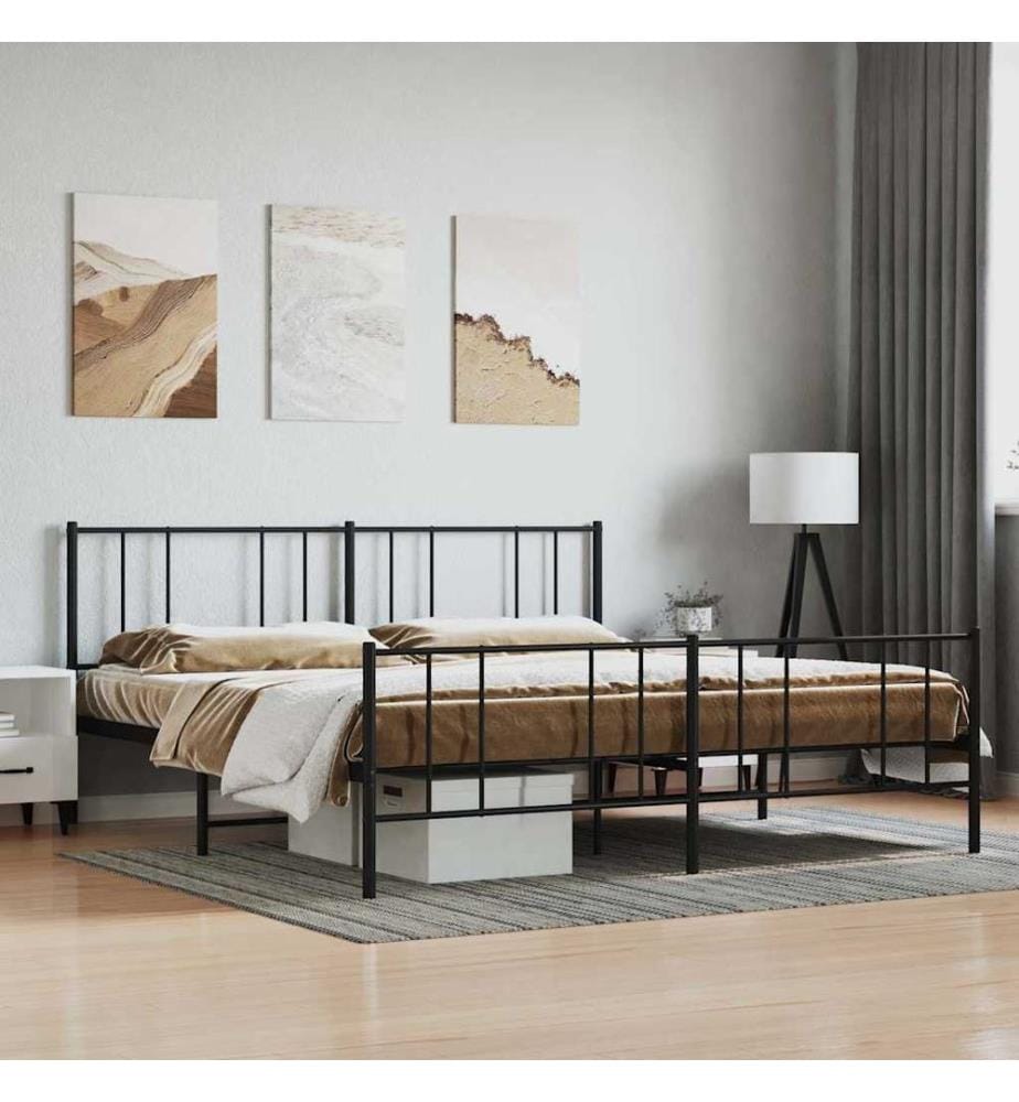 Cadre de lit métal sans matelas avec pied de lit noir 180x200cm