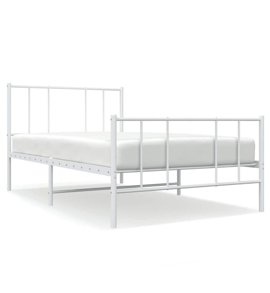 Cadre de lit métal sans matelas avec pied de lit blanc 90x200cm