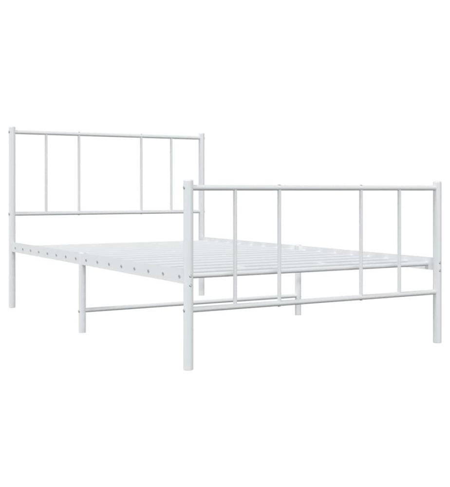 Cadre de lit métal sans matelas avec pied de lit blanc 90x200cm