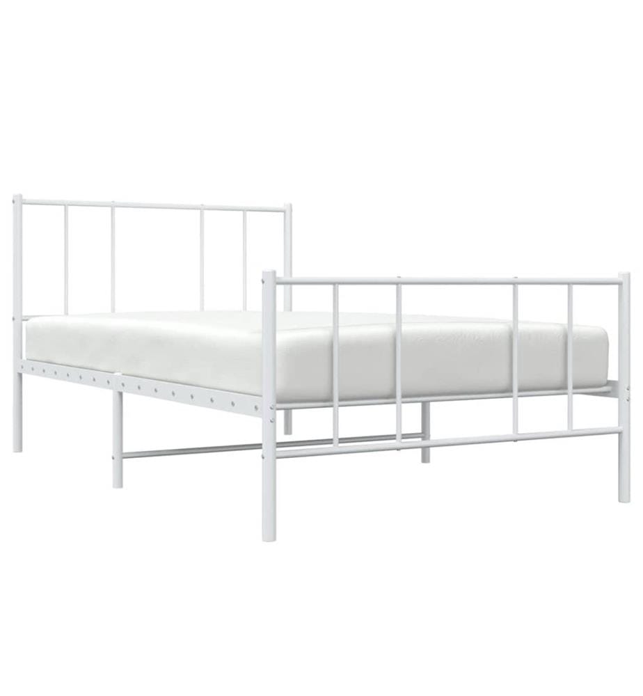 Cadre de lit métal sans matelas avec pied de lit blanc 90x200cm