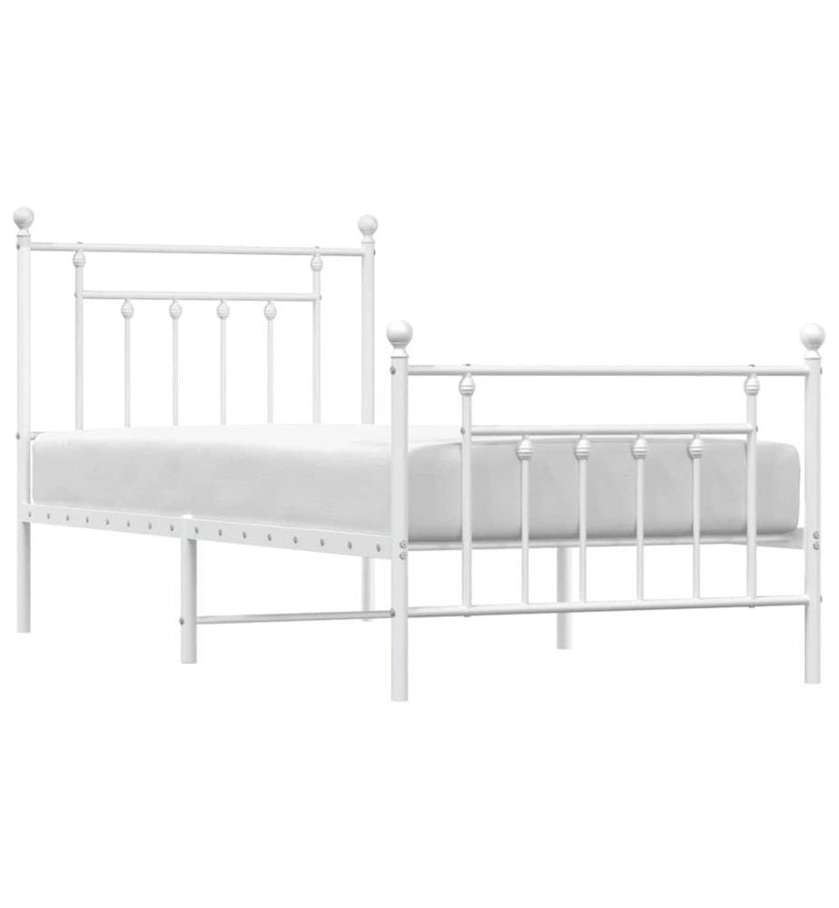 Cadre de lit métal sans matelas avec pied de lit blanc 80x200cm