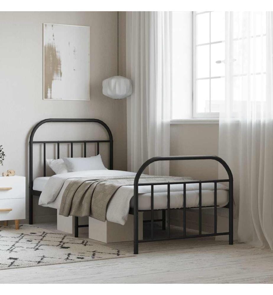 Cadre de lit métal sans matelas avec pied de lit noir 80x200 cm