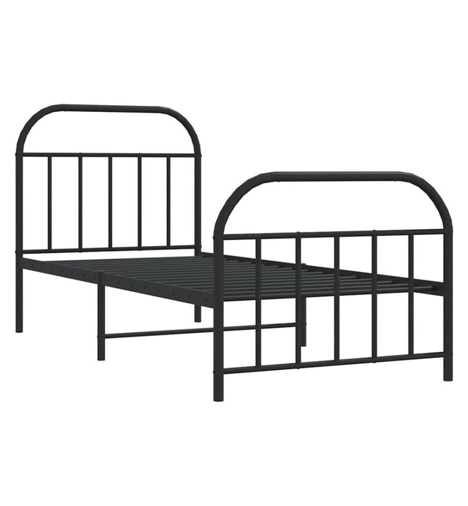 Cadre de lit métal sans matelas avec pied de lit noir 80x200 cm